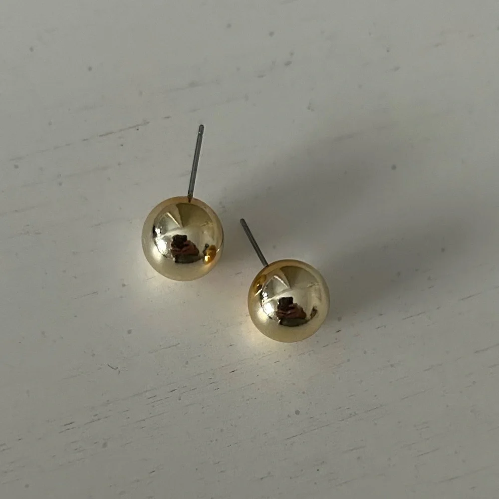 Bead Ball Stud Gold Tone Earrings